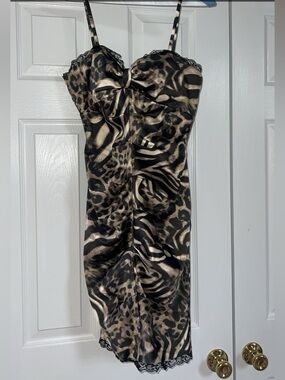 Faviana Leopard-Print Slip Dress in Brown and Black